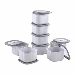 Amazon Basic Plastic Elegant Square Storage Containers Food Grade Set of 8 (850ml Each) | Microwave, Freezer, Dishwasher & Refrigerator Safe, Stackable Kitchen Containers (Grey)