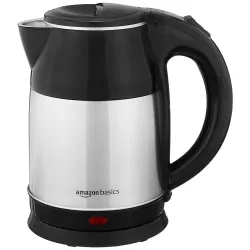 Amazon Basics Electric Kettle 1400 Watts 1.8 litres with Auto-Shut Off | Stainless Steel Inner Body with Cool-Touch Handle and lid | Swivel-Base, Power Indicator (Black and Silver)