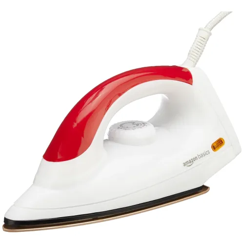 Image of Amazon Basics 1000W Non-Stick Dry Iron Red White