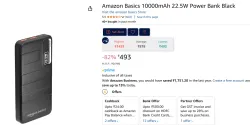 Amazon Basics 10000mAh 22.5W Power Bank Black