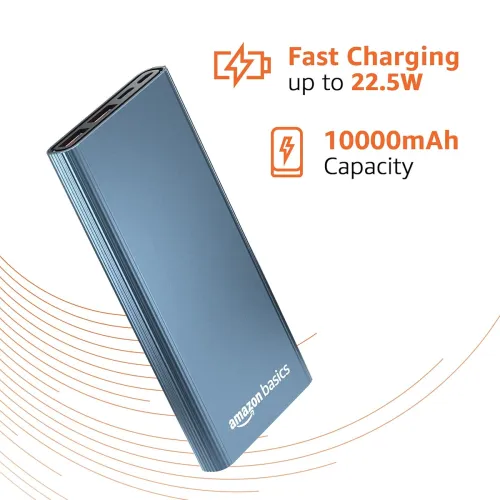Image of Amazon Basics 10000mAh Metal 22.5W Power Bank Blue