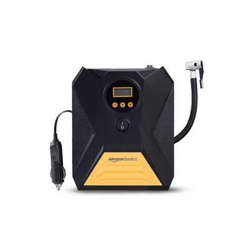 Image of Amazon Basics Portable DC Digital Tyre Inflator 12V, 150 PSI with Digital Pressure Gauge and LED Light