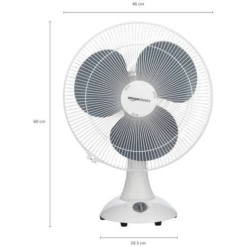 Image of amazon basics 16-Inch Table Fan | Tilting Head | 1400 RPM | Silent Operation | 400mm Sweep Length (Grey) .