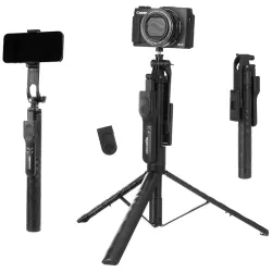 Amazon Basics Long Selfie Stick Tripod Stand with Hand Grip | Anti Shake, Upto 172 cm extendable | for Mobile, Gopro, Ca