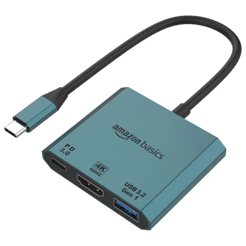 Image of Amazon Basics 3-in-1 USB-C Hub Turquoise
