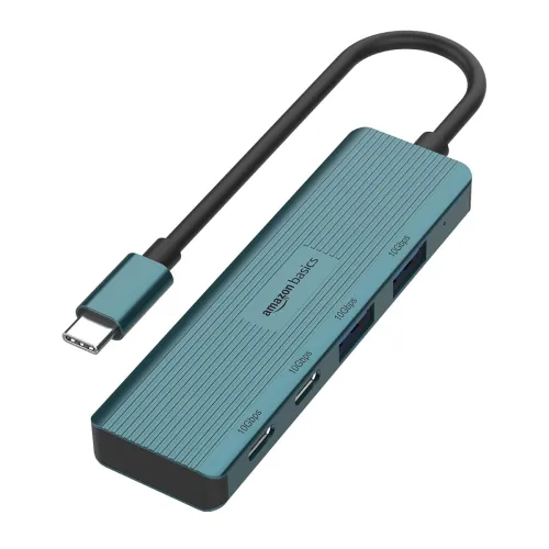 Image of Amazon Basics 4-in-1 USB-C Hub Turquoise