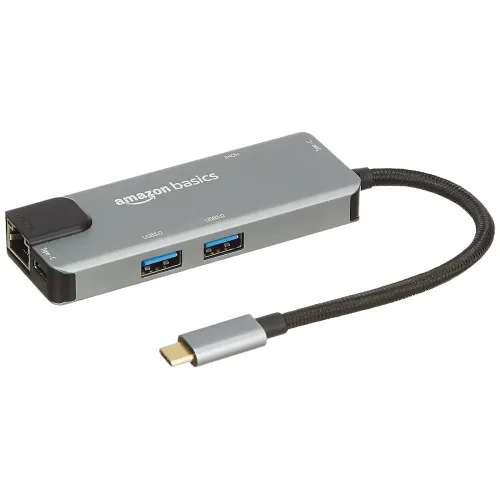 Image of Amazon Basics 6-in-1 USB-C Hub Adapter (LAN, HDMI, Type-C, USB 3.0) 