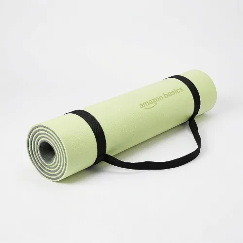 Image of Amazon Basics TPE Yoga & Exercise Mat with Carrying Strap | 6 mm Thick | Non-Slip Grippy Surface | Eco-Friendly Rubber-L