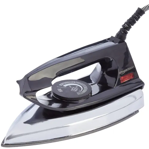 Image of amazon basics 750 Watt Dry Iron with Non-Stick Soleplate|Black, 750 watts, ceramic