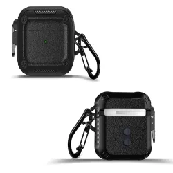 Amazon Basics Classy Shock-Absorbing Protective Case with Keychain for AirPods 1 and 2 | Visible Front LED | Sophisticat