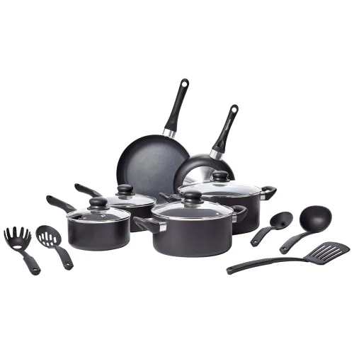 Image of amazon basics Aluminum Non-Stick 15 Piece Cookware Set | 2-Way 3 Layer Non-Stick Coating | PFOA Free | High Temperature 