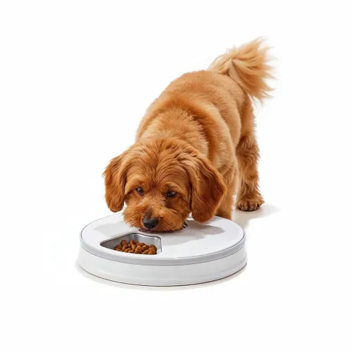 Image of Amazon Basics Automatic Rotating Tray Pet Feeder 6-Meal Timer Programmable Feeding with LED Display 
