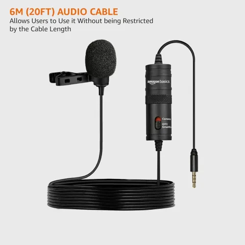 Image of amazon basics Auxiliary Omnidirectional Lavalier Condenser Microphone (with 20ft Cable)