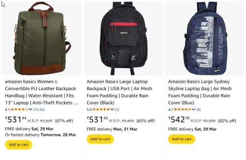 Image of amazon basics Backpack Starting At @₹531