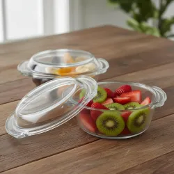 Amazon Basics Borosilicate Glass Casserole with Lid, Set of 2, 700ml & 950ml