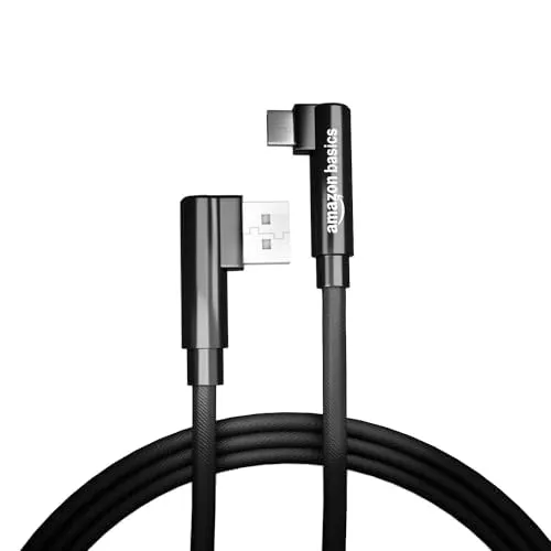 Image of amazon basics USB-A to Type C Cable, Nylon Braided, Fast Data Sync, L Shape 60W PD Fast Charging Cord & Transmission Cab