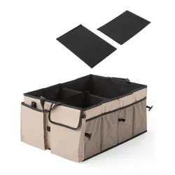 Amazon Basics Car Boot Organizer with 3 Large Compartments & 8 Mesh Pockets | Foldable 600D Oxford Storage Box with Lid 