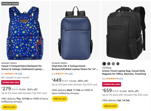 Image of Amazon Basics Casual Backpack @ Starting ₹279