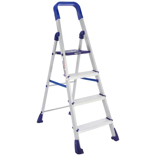 Image of amazon basics Clamber Pro - Foldable Step Ladder, Firm Grip, 4 Steps (Aluminium Steps, Blue & Satin)