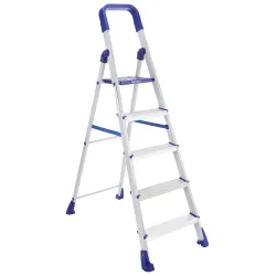 amazon basics Clamber Pro - Foldable Step Ladder, Firm Grip, 5 Steps (Aluminium Steps, Blue & Satin)