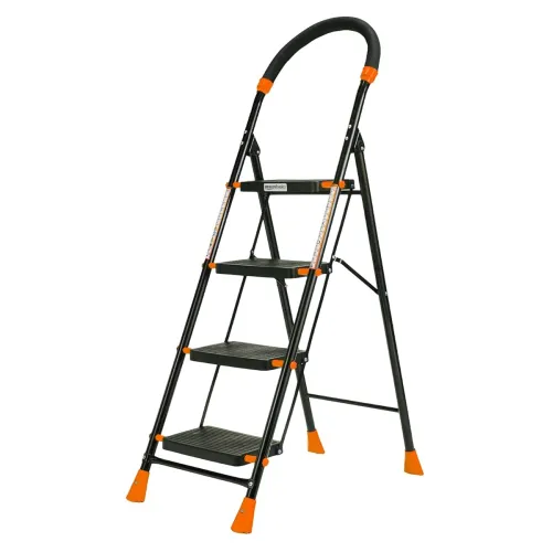 Image of Amazon Basics Curvo - Foldable Step Ladder, Ribbed Steps, Knee Guard, Non-Marring PVC Shoes, 4 Steps (Black & Orange)