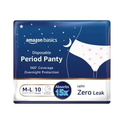 Amazon Basics Disposable Period Panties For Girls | M-L | 10 Count (Pack of 1) | 360° Coverage | Upto 8 Hours of Protect