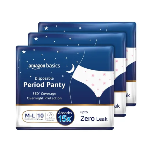Image of Amazon Basics Disposable Period Panties For Girls & Women | M-L | 30 Count (10 x Pack of 3) | 360° Coverage | Up to 8 Ho
