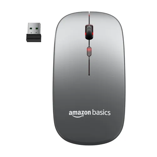 Image of amazon basics 2.4GHz Wireless + Bluetooth 5.1 Mouse, Multi-Device Dual Mode Slim Rechargeable Silent Click Buttons Wirel