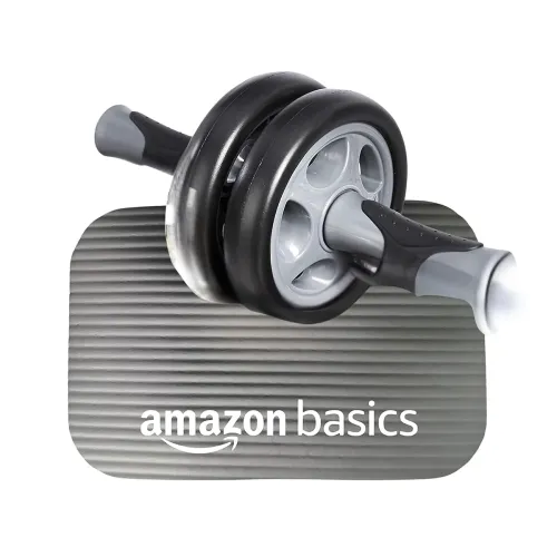 Image of Amazon Basics Dual Wheel Ab Roller with Knee Pad & Non-Slip Handles