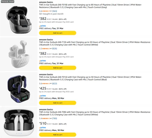 Image of Amazon basics earbuds starting @ ₹382