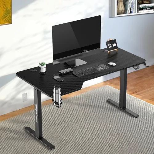 Image of amazon basics Multipurpose Electric Wood Table Desk | Adjustable Height | Ergonomic | Sit & Standing Desk | Digital Disp