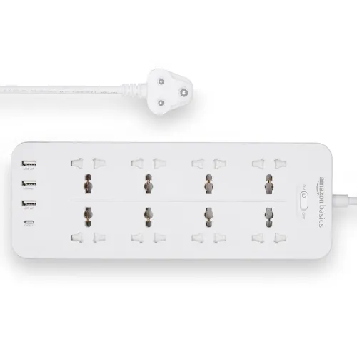 Image of Amazon Basics Extension Board with 8 Sockets and 4 USB Ports 