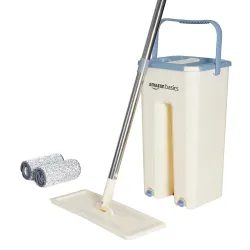 Amazon Basics Floor Mop With Bucket | Flat Squeeze Mechanism | 360° Flexible Head | 