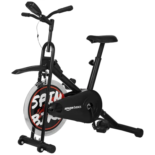 Image of amazon basics Fusion Pro Spin Fitness Bike With Adjustable Cusioned Seat, 7 Kg Flywheel, Lcd Screen, Max User Weight 100