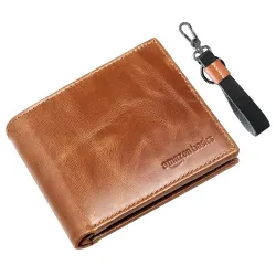 amazon basics Genuine Leather Wallet Keyring & in Gift Box