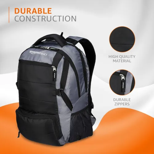 Image of Amazon Basics Grey Black Laptop Backpack 29 L 5 Compartment for Unisex