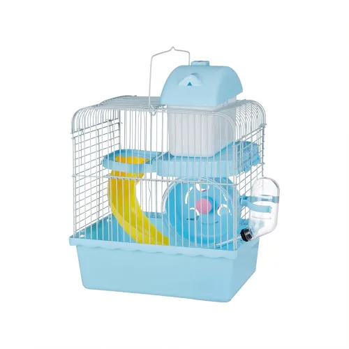 Image of Amazon Basics Hamster, Gerbil, Guinea Pig Cage and Playhouse | Blue | Spacious Plastic Cage for Small Pets | 2 Level | D