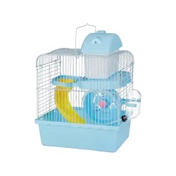 Amazon Basics Hamster, Gerbil, Guinea Pig Cage and Playhouse | Blue | Spacious Plastic Cage for Small Pets | 2 Level | D