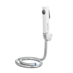 Amazon Basics Health Faucet for Bathroom, White Coated ABS Plastic Body with 1 Meter Stainless Steel Flexible Hose Pipe and Wall Hook, White, Jet Spray for Toilet