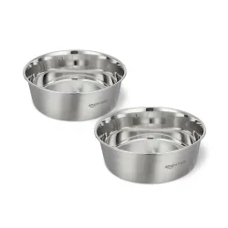 Amazon Basics Heavy Dog Bowl | Large Size | Stainless Steel | Feeding Bowls for Dog, Cats and Pet | Pack of 2 x 1600 ml