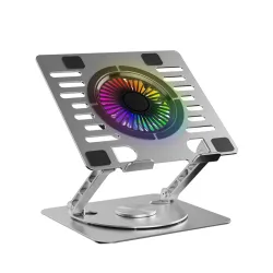 Amazon Basics Laptop Stand with Cooling Fan (Silver) | 360° Rotating Base | Adjustable Height & Angle | RGB Lights | Stu