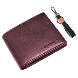 Amazon Basics Genuine Leather Wallet Keyring Gift Set Brown