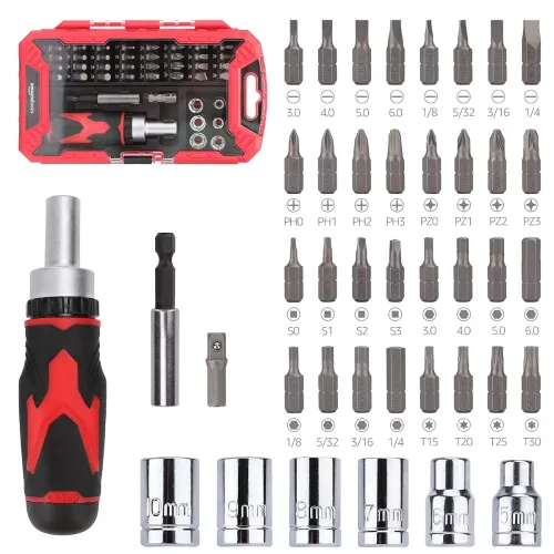 Image of amazon basics Magnetic Ratchet Screwdriver Set, Multicolour, 41-Piece, 8 by 4.6 by 1.2 inches