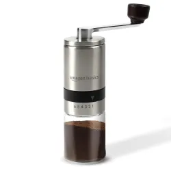 Amazon Basics Manual Coffee Grinder Ceramic Burr Silver
