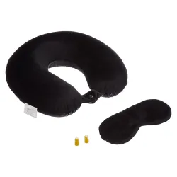 Amazon Basics Memory Foam Travel Neck Pillow with Eye Mask & Ear Plugs Combo|Ultra Soft Velvet Fabric|Ergonomically Desi