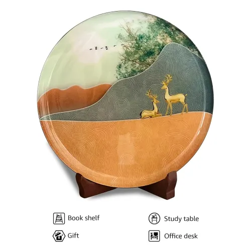 Image of Amazon Basics Metal Deer Painting Showpiece Plate 