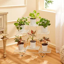 Amazon Basics Metal Planter Stand for Living Room, Indoor Outdoor Plant Stand for Balcony and Home Decor, Holds 6 Plante