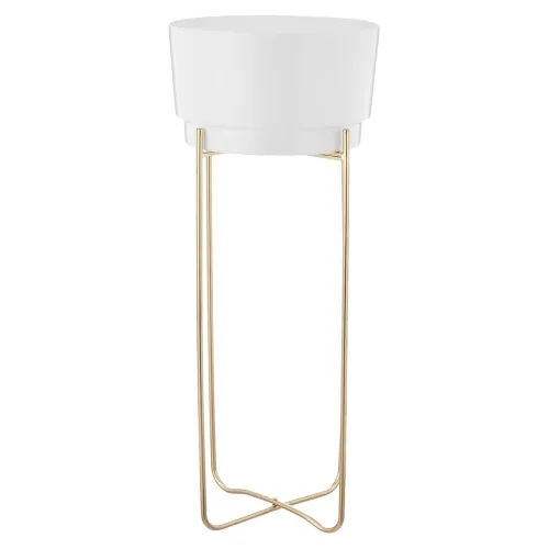 Image of amazon basics Metal Planter Flower Pot with Stand | for Home Décor | (Large) (White and Gold Finish)