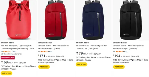 Image of amazon basics Mini Backpack Starting @ ₹169
