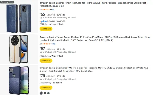 Image of Amazon Basics Mobile Covers Starting @ ₹65